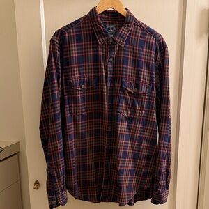 J. Crew Men's Navy and Orange Plaid Shirt